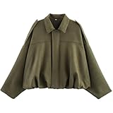 Csvinkiko Women's Faux Suede Bomber Jacket Oversized Pilot Coats Fall Lapel Zip Up Motorcycle Streetwear Outerwear