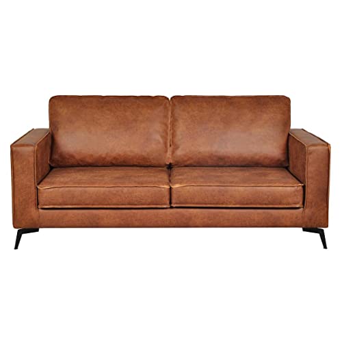 Miliboo Canapé Vintage 3 Places Cuir Marron Cognac Aspect Vieilli et métal Noir Sonny