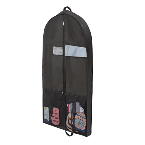 Dress Storage Bag Non-Woven Fabric Clothing Dust Cover Travel Garment with Clear PVC Window Waterproof Label Extra Large Mesh Pockets Foldable Black