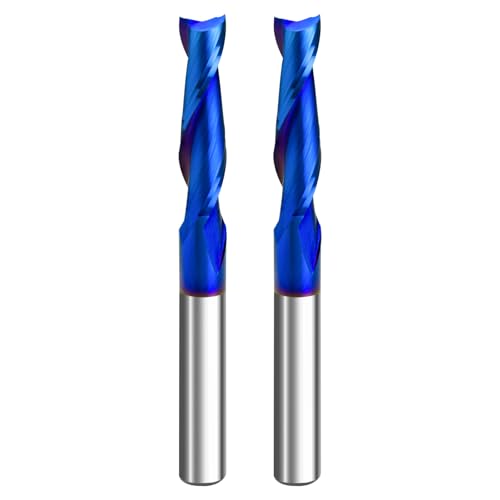 Image of 2PCS CNC Router Bit 1 /4 inch Shank Up Cut End Mill with Nano Blue Coating Solid Carbide Spiral Plunge Router Bits for Wood Cutting,Carving,Engraving&Milling Cut Tools