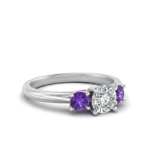 Image of Choose Your Gemstone Classic Three Stone Ring 925 Sterling Silver Round Shape 3 Stone Engagement Rings Everyday Jewelry Wedding Jewelry Handmade Gifts for Wife US Size 4 to 12