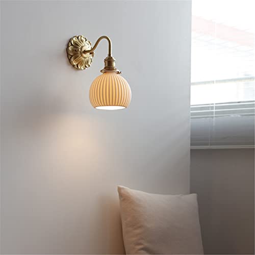 Applique da Parete a Collo D'Oca Industriale Vintage - Lampadario E27 in Ottone con Paralume in Ceramica, Lampada da Interno retrò per Illuminazione di casa, Ufficio e Ristorante