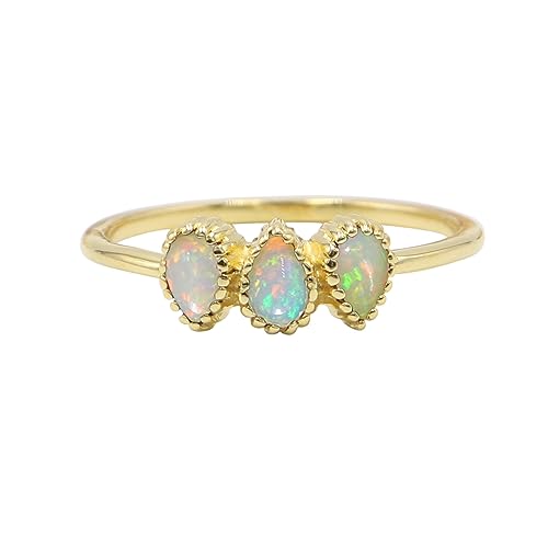 Bague opale d'Éthiopie anti-ternissement en argent 18K doré, l'éclat des gemmes sans irritation