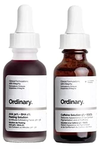 2 Packs Of The New Ordinary Caffeine Solution 5% + EGCG Oil + AHA 30% + BHA 2% Oil Control Face Serum,30ml