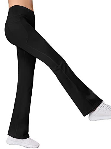 AENLLEY Girl Yoga Flare Wide Leg Tummy Control Stretchy Pants for Causal with Pockets 3 Pack3