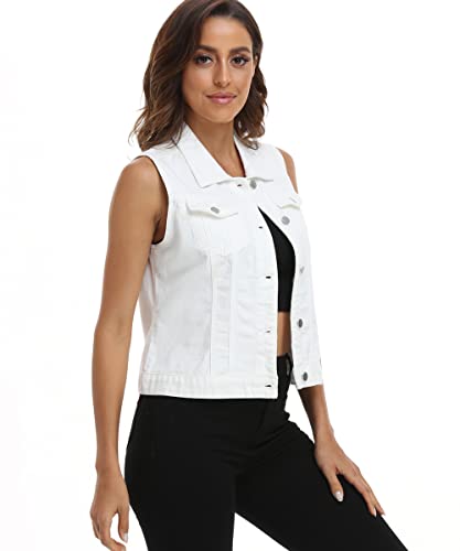 Miss Moly Women White Jean Vest Sleeveless Denim Vest With Chest Pockets-Xl #TOP1