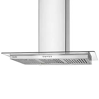 Glen 90 cm 1000 m3/hr Glass Wall Mount Kitchen Chimney 3 Baffle Filters Push Buttons (6062, Silver)