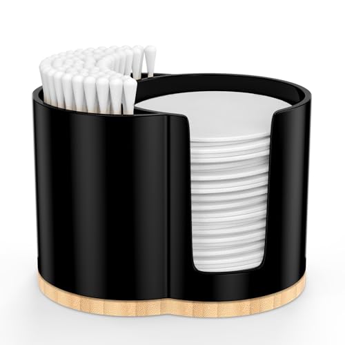 PENGARO Wattepadspender Wattestäbchenhalter 2 Fächern Wattestäbchen Behälter Wattepads Aufbewahrung Ohrenstäbchen für Kosmetik Badezimmer Organizer Schminktisch Zubehör Schwarz