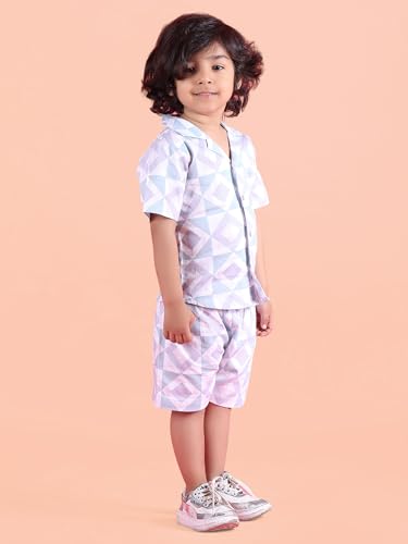 Image of POLKA TOTS Cotton Half Sleeves Shirt With Shorts, All Over Print Cord Set for Baby Boy Kids