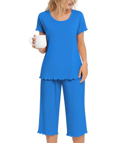 Image of NACHILA Women's Bamboo Viscose Capri Pajamas Set Cooling Short Sleeve Pjs | Ultra-Soft & Breathable,Moisture-Wicking Sleepwear,Cools Night Sweats & Hot Sleepers,OEKO-TEX Certified