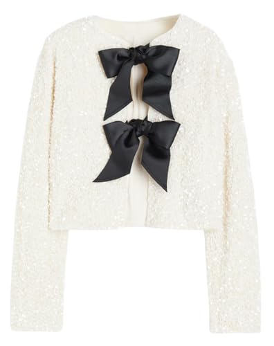 Zicotour Women's Casual Sequin Jackets Bow Coats Sparkling Holiday Party