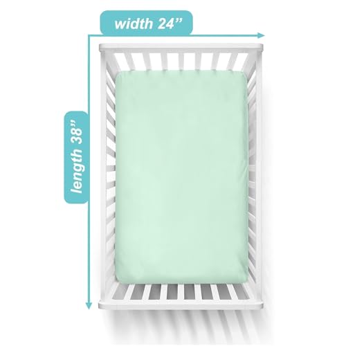 Image of American Baby Company 2 Pack 100% Natural Cotton Fitted Mini Crib Sheets 38 inch x 24 inch - Soft & Breathable Small Nesting Portable Sheets, Fits Pack N Play Mattresses, Mint, for Boys & Girls