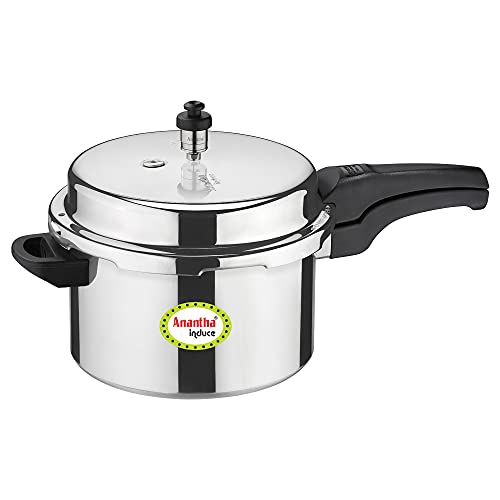Image of ANANTHA Induce Induction Base Outer Lid Aluminium Pressure Cooker, 5.5 Litres (Silver)