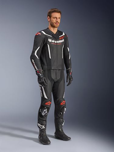 Alpinestars GP Force V2 Leather Suit Men\'s, Motorcycle Racing, Perforated Vent Panels, Tech-Air Ready - 48, Black/White/Red Fluo