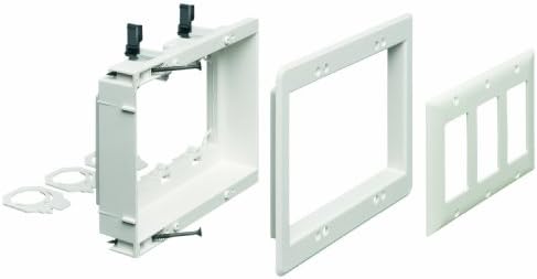 Arlington LVU3W-1 Recessed Low Voltage Mounting Bracket with Paintable Wall Plate, 3-Gang, White image 4
