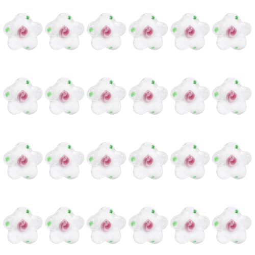 Ornaland TDSGLAMP-D015-08K 28 Pcs Transparent Flower Lampwork Beads Strands White Glitter Bumpy Millefiori Spacer Bead Shiny Handmade Beaded Charms For Bracelet Necklace Jewelry Making cover