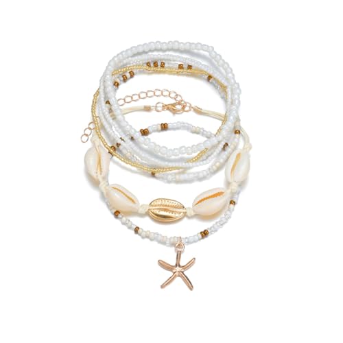 CYWQ Shell Anklet for Women Summer Natural Cowrie Adjustable Bead Ankle Bracelet Boho Hawaiian Beach Seashell Starfish Scallop Foot Jewelry Gifts (Bead starfish)