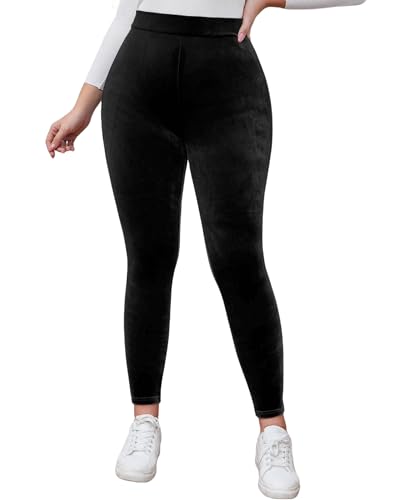 Kedera Women's High Waist Velvet Leggings Velvet Warm Yoga Pants Buttery Soft Leggings Black