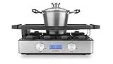 2.150 Watt Leistung GASTROBACK 42561 Design Raclette-Fondue Advanced, seperat oder kombiniert verwendbar, beleuchtetes LCD-Display, Edelstahl-Gehäuse, für bis zu 9 Personen, 2.150 Watt, silber, schwarz