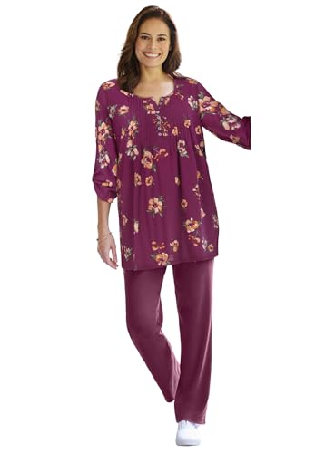 Woman Within 7-Day Three-Quarter Sleeve Pintucked Henley Tunic