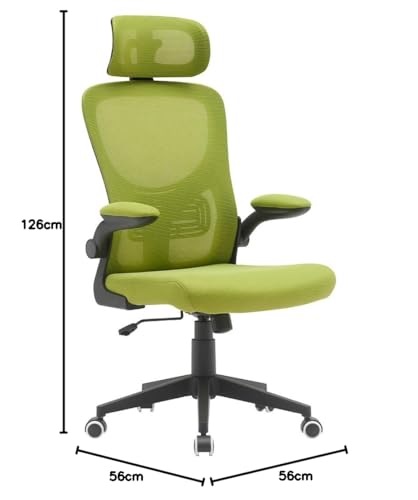 Sedia da Scrivania Ergonomica in Tessuto Traspirante e Antisudore, Schienale con Supporto Lombare e Poggiatesta, Poltrona da Studio Ufficio Altezza Regolabile a Gas 116-126 cm (Verde) - Sedia gaming - Immagine 1