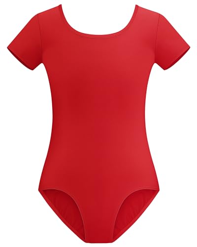 Stelle Ballet Leotards for Girls Dance Wear Gymnastics Short Sleeve Bodysuit Height 40 Toddler Leotard(Red 2-4T)