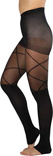 Image of ToBeInStyle Women's Single Floral Lace Fishnet Tights Footless & Stirrup Design