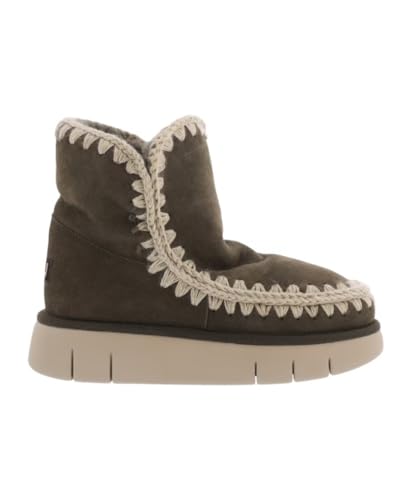 Mou Botas de Invierno, Gamuza Verde oliva con Costuras Decorativas Crema, Suela Flexible (Verde oliva, mediano, Sistema tallas calzado EU, Adulto, Números, mediano, 41)
