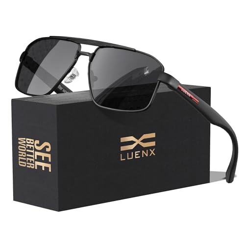 LUENX Aviator Sunglasses for Men Square Polarized Polygon Lens - UV 400 Protection
