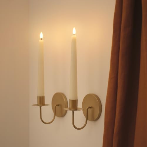 Image of Lights4fun 2 TruGlow® Ivory LED Taper Candles & Brass Wall Sconces