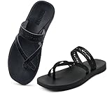 ONCAI Sandales Femme Été confortable Tongs Mode Femme 2026 Élégantes à ajouré Style Bohème avec Semelles en Caoutchouc Noir Taille 39