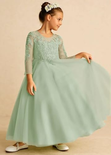 Tulle Lace Appliques Flower Girl Dresses for Wedding Long Sleeve Pageant Dress First Communion Dresses for Girls3