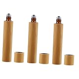 Vaguelly 3 Stück Roll Flaschen aus Bambus für Ätherische Öle Nachfüllbare Reiseparfümfläschchen für Aromatherapie Massage und Persönliche Anwendung