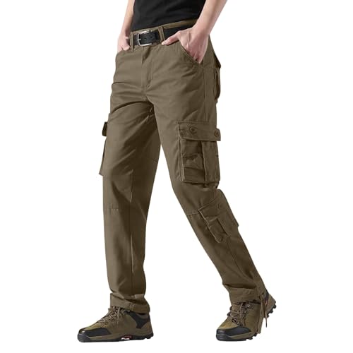 Pantalones cargo para hombre con 8 bolsillos, pantalones de trabajo para hombre de algodón, pantalones de ocio, corte holgado, pantalones de trekking rectos con tira de botones, pantalones de exterior