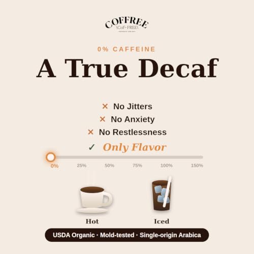 Image of COFFREE Organic Decaf Instant Coffee Packets - Mold Free, Low Acid, Single-Origin Arabica - Individual Single Serve Coffee Sticks - Easy for Travel, Camping - Light Roast - Decaf Coffee - 24 Count