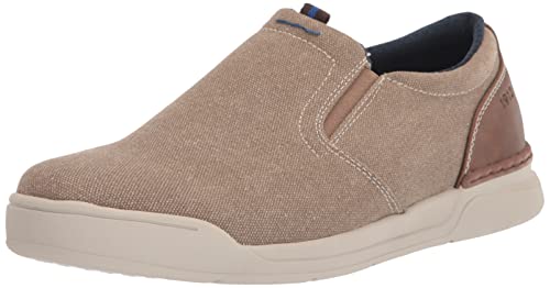 Nunn Bush Men's KORE Tour Canvas Plain Toe Slip-On Athletic Style Sneaker Loafer, Stone, 9.5 Wide