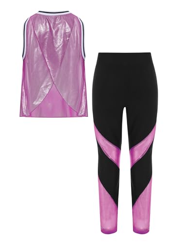 YiZYiF Kids Girls Piece Dance Sports Set Sleeveless Mesh Vest And Leggings Pants Set For Latin Gymnastics2