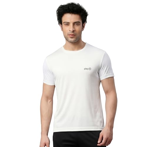 Image of playR Men's Polyester Adult Training Tee - Round Neck Half Sleeve Regular Fit DRIVENT, Lightweight Breathable Activewear for Gym Running Workout Yoga All Season