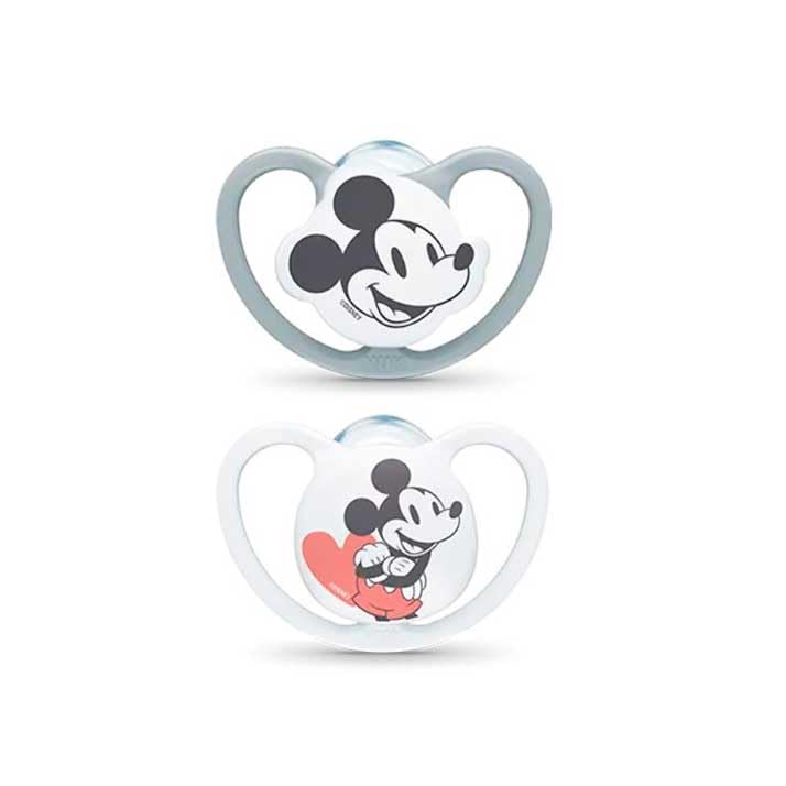 Nuk Chupete Space Mickey Gris 0-6 Silicona 2 Uds