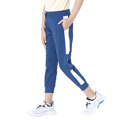 Image of Red Tape Girls' Cotton Blend Regular Fit Blue Color Block Activewear Jogger Pants