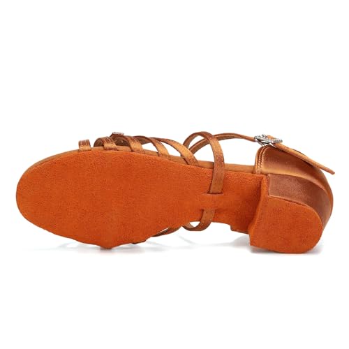 Girls Latin Dance Shoes Tan Low Heel Ballroom Tango Salsa Performance Practice Dancing Shoes3