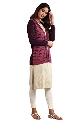 Image of Aurelia Women's Acrylic Purple V-Neck Full Sleeve Sweater