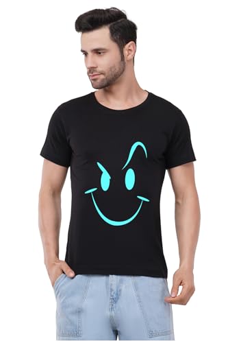 Image of Caseria Men's Cotton Printed T-Shirt -Smiley Stroke | 100% Cotton | Half Sleeves | Regular Fit | Printed | Round Neck | Graphic T Shirt