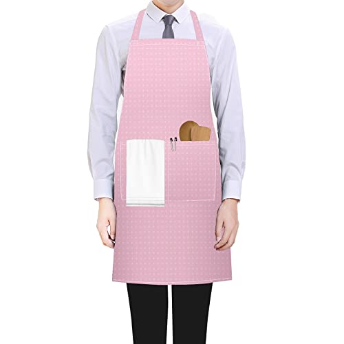 Waterproof Aprons With Pockets Gardening Apron Chef Cooking Bibs With Adjustable Neck Pink Plus Pattern Aprons For Garden Kitchen Baking Bbq Baking Painting Decor Barber Apron #TOP3