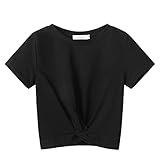 [Arshiner] Tシャツ 女の子 子供服 ガールズ 半袖 キッズ 無地 高通気性 トップス 綿 フロントツイストヘム クルーネック おしゃれ カジュアル 普段着 通園 通学 夏 120-150