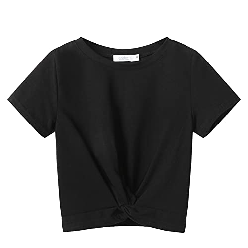 Image of Arshiner Girls Casual Tie Dye Short-Sleeve T-Shirt Cute Print Summer Blouse for Girls Twist Front Tunic Tee Tops
