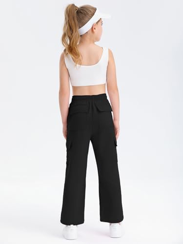 Image of Girls Kids Cargo Sweatpants Wide Straight Leg Jogger Pants 5-14 Years