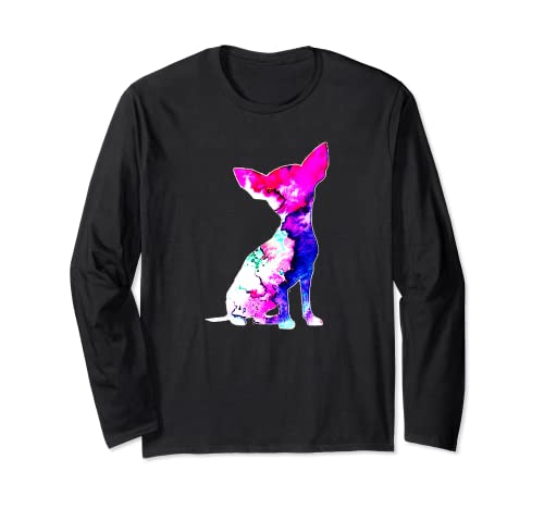 Lindo Chihuahua perro acuarela arte perros divertidos amantes propietarios Manga Larga
