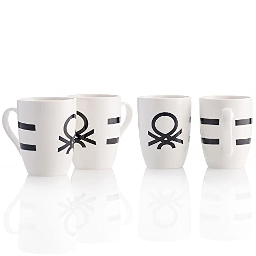 Set 4P Mugs 11Cm 360Ml New Bone China Diseño Logo Estampado Negro Casa Benetton En Oferta United Colors Of Benetton. Be112 Set 4P Mugs 11Cm 360Ml New Bone China Diseño Logo Estampado Negro Casa Benetton, Loza