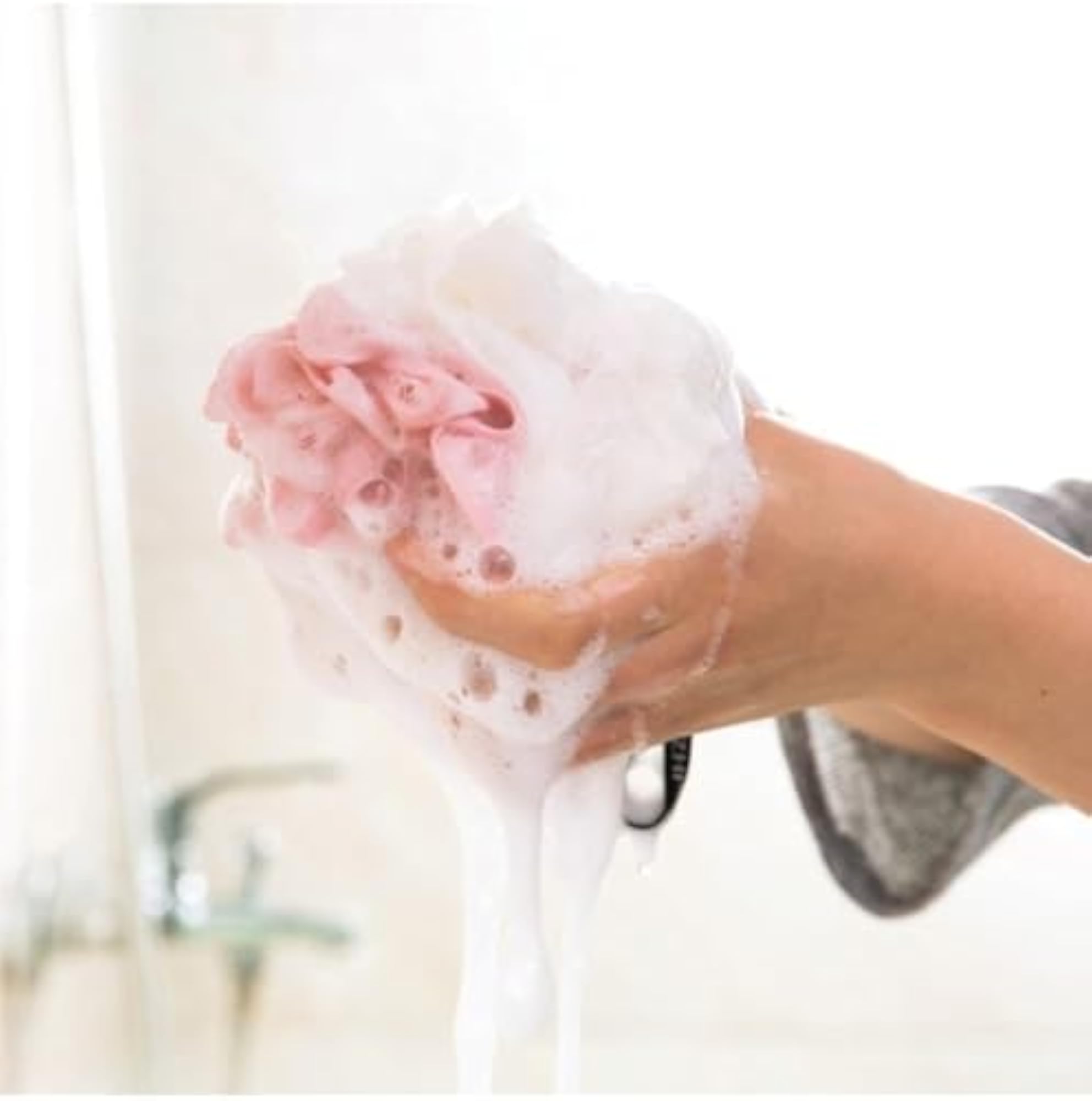 Soft Bath Loofah Sponge, Pink, Exfoliating Shower Mesh Pouf